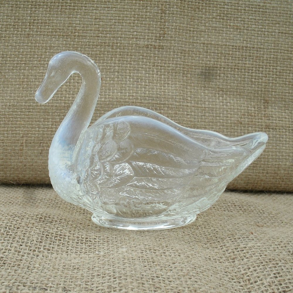 Vintage Imperial Glass Clear Opalescent Swan Dish